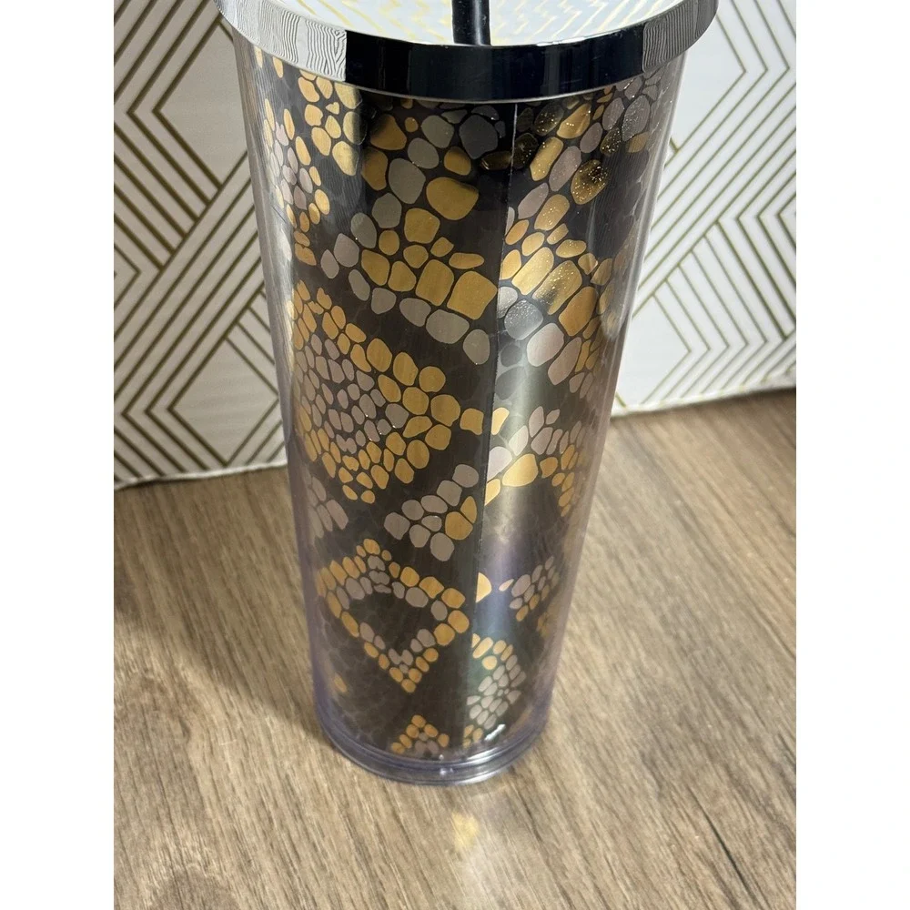 Starbucks Texas Snake Print Tumbler‎ Reusable Cup With Straw Lid chrome look lid